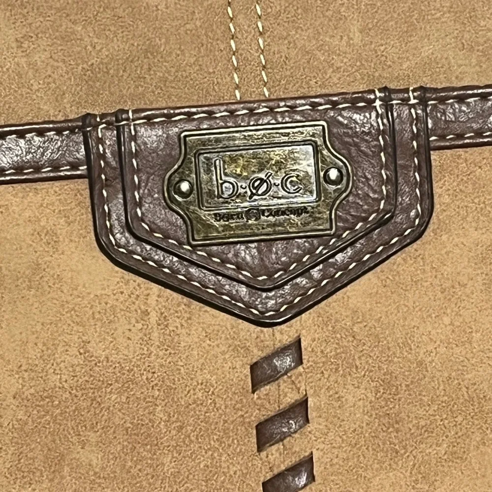 BOC Born Concept Crossbody Bag‎ Tan Faux Suede Brown Trim Stitched Messenger Bag